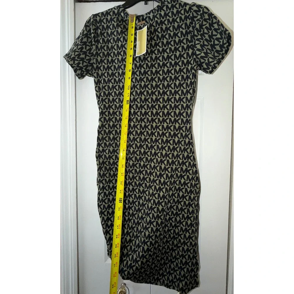 MICHAEL Michael Kors Women Army Green MK Logo Ruched Bodycon Dress